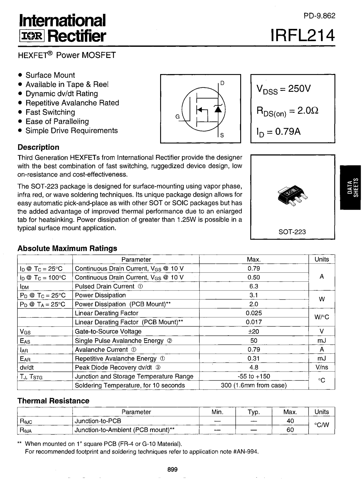 International Rectifier IRFL214 Datasheet