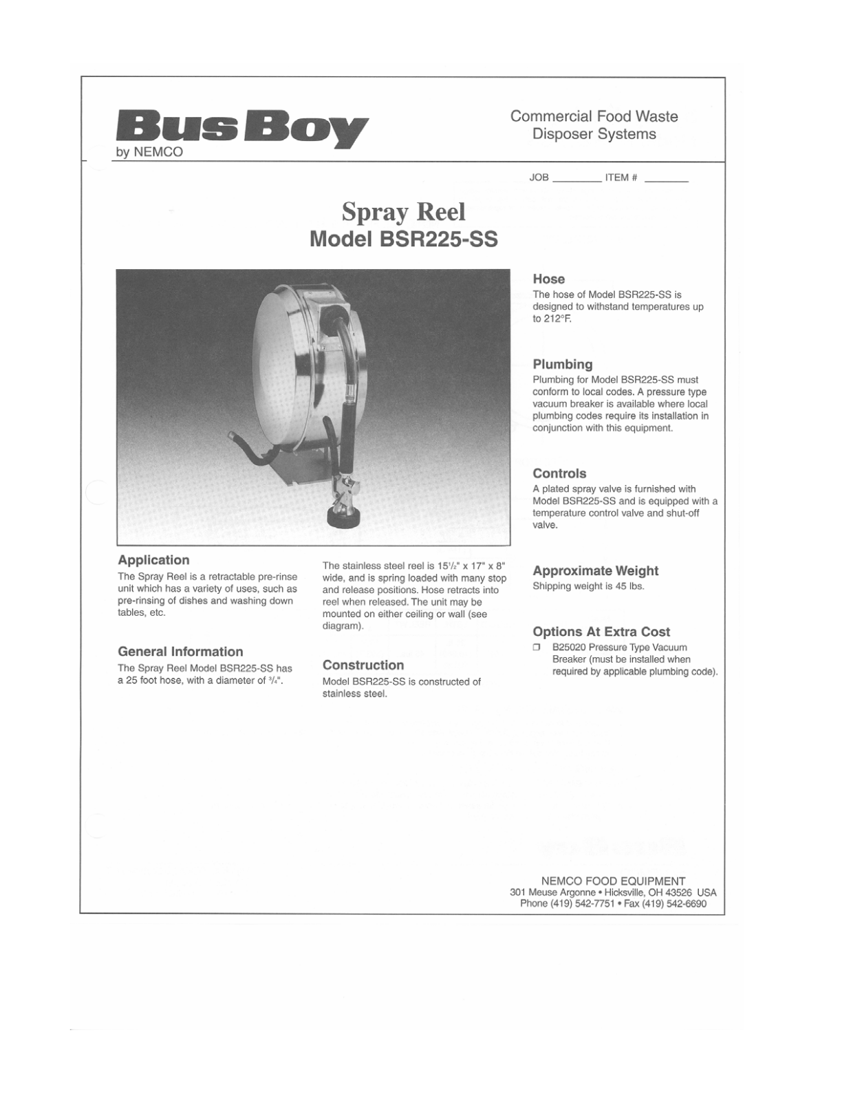 Bus Boy BSR225SS Specifications - ManualMachine.com