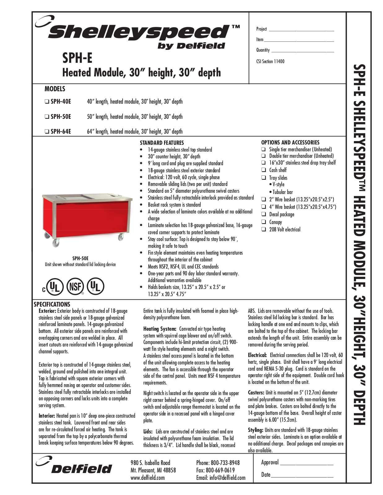 Shelley SPH-E Specifications