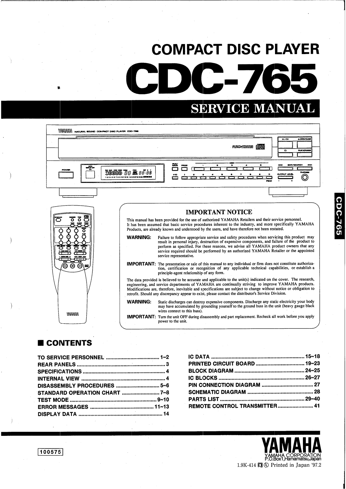 Yamaha CDC-765 Service manual