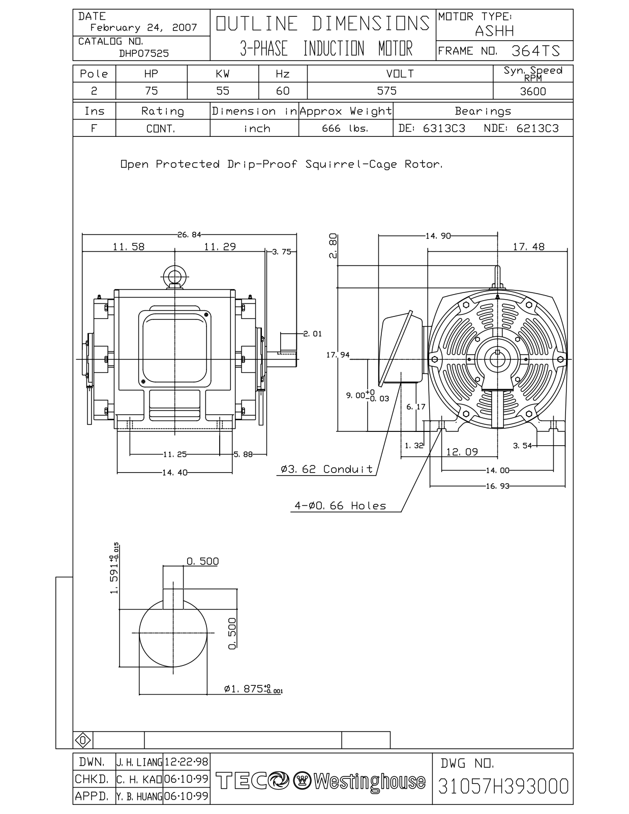 Datasheet DHP07525 Reference Drawing (Teco) - ManualMachine.com