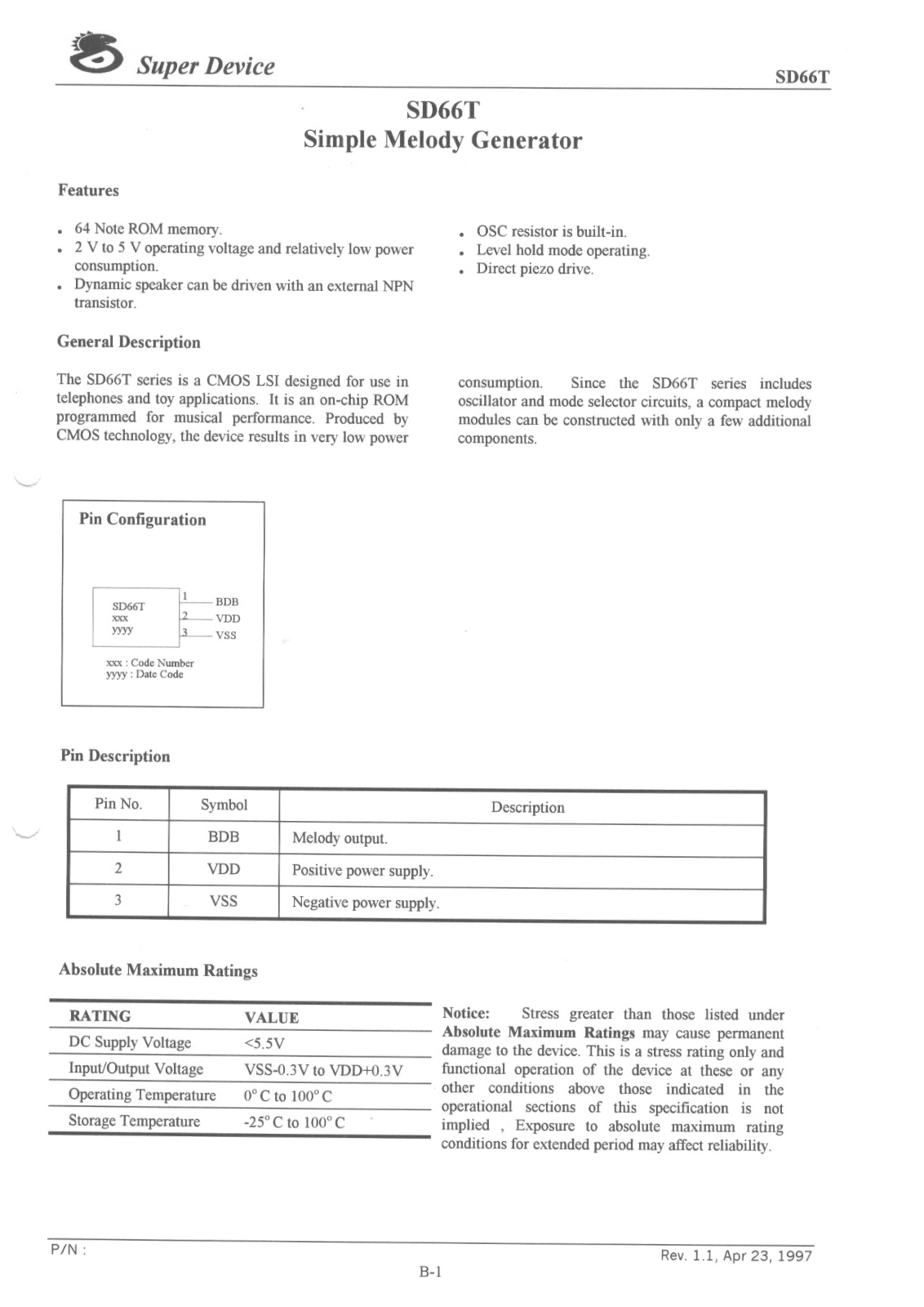 Super Device Microelectronics Co SD66T-19L, SD66T-32L, SD66T-68L Datasheet