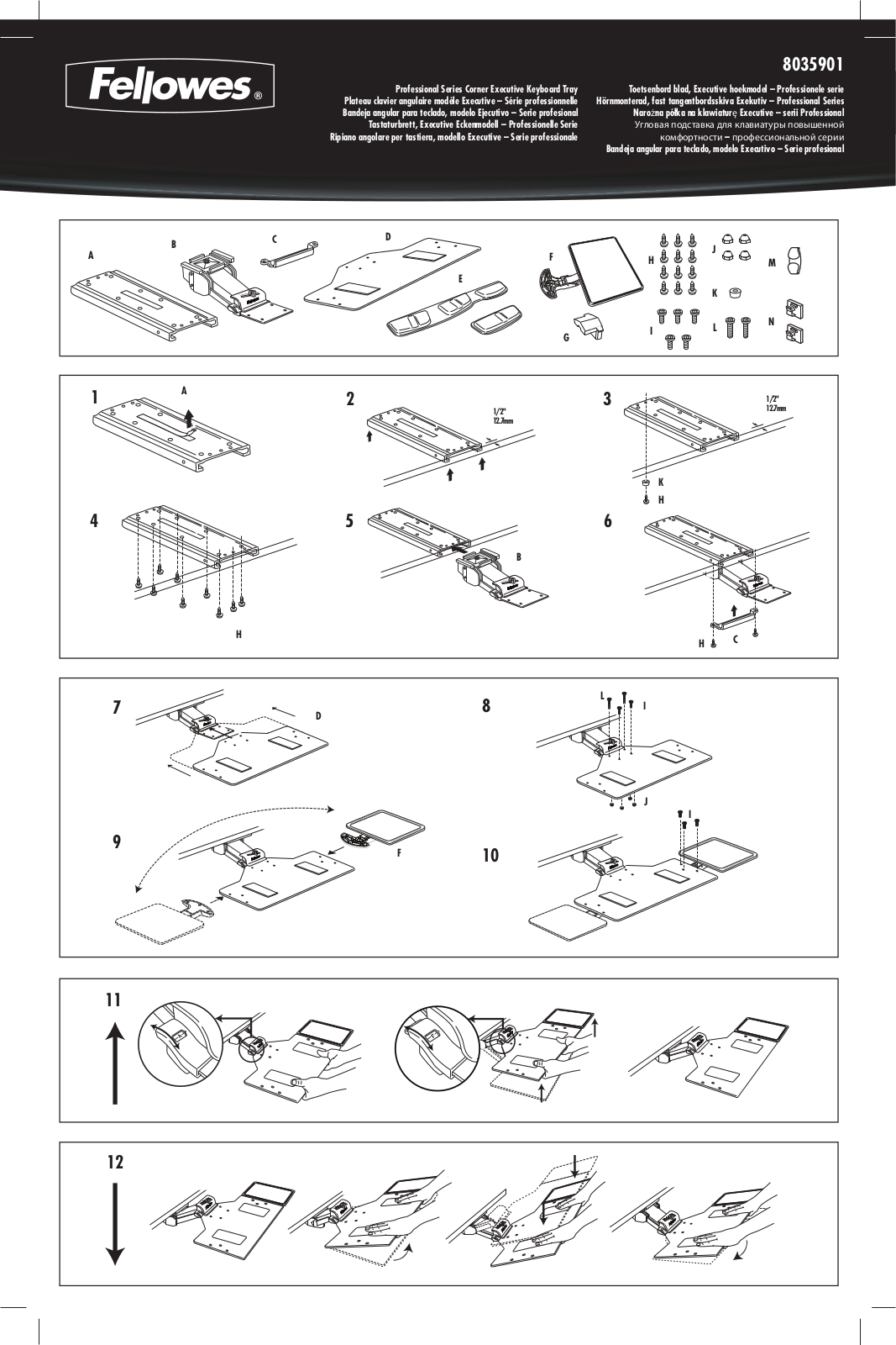 Fellowes Professional   Corner Executive Keyboard Tray User Manual