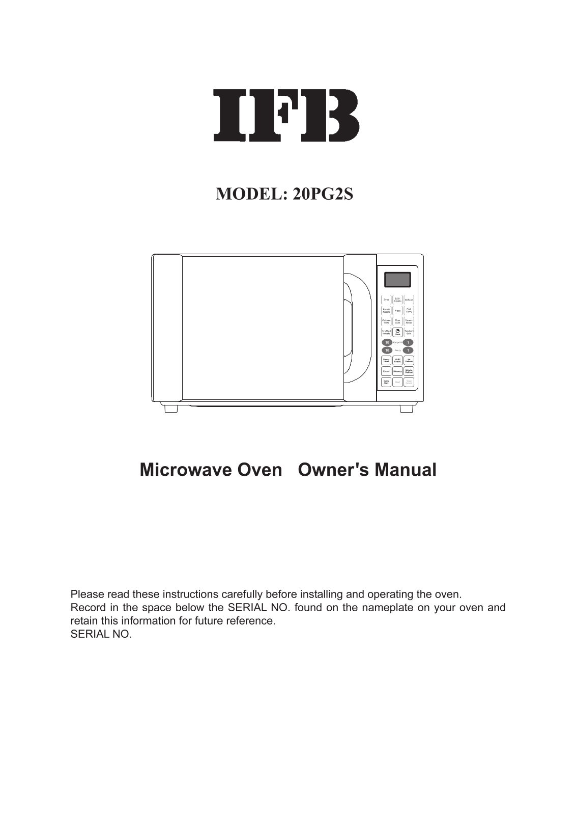 IFB Appliances 20PG2S User Manual