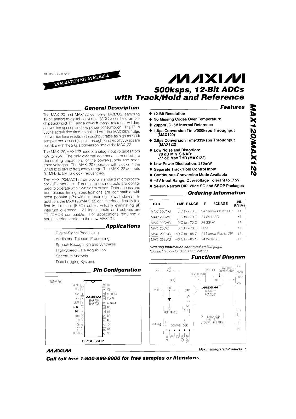 Maxim MAX122BEAG, MAX122BCWG, MAX122BCNG, MAX122BCAG, MAX122BC-D Datasheet