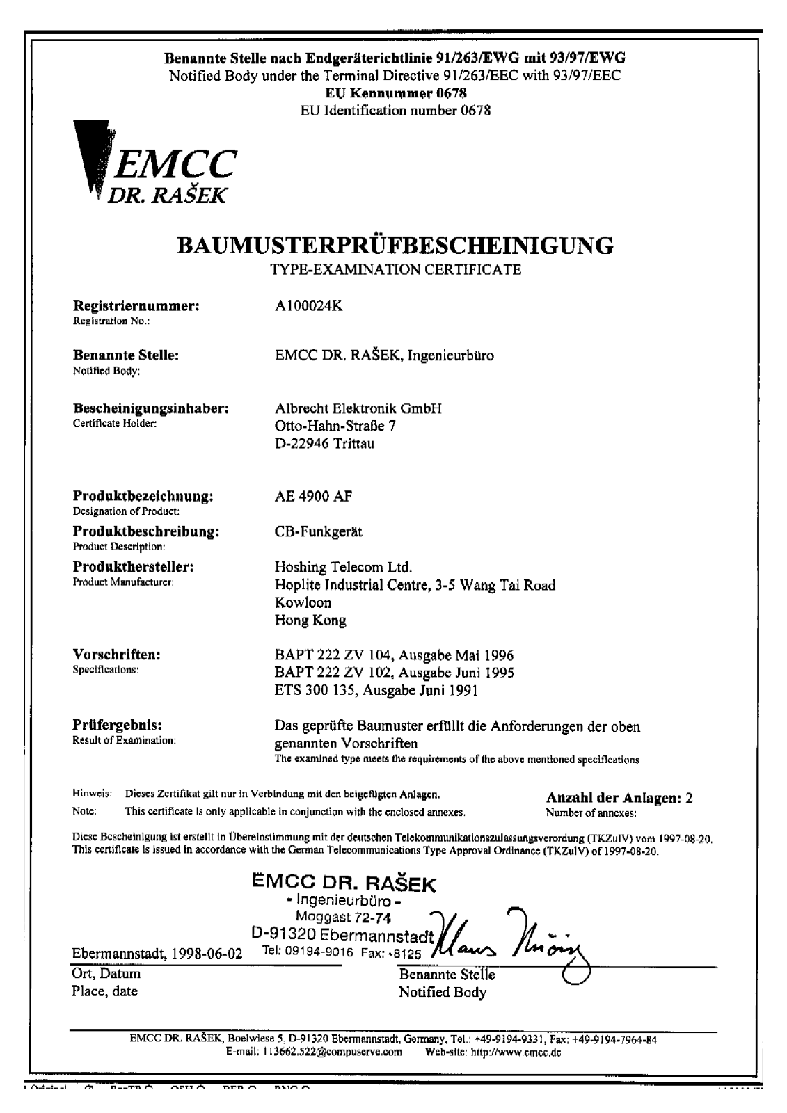 Albrecht ae4900 Zulassung-AF