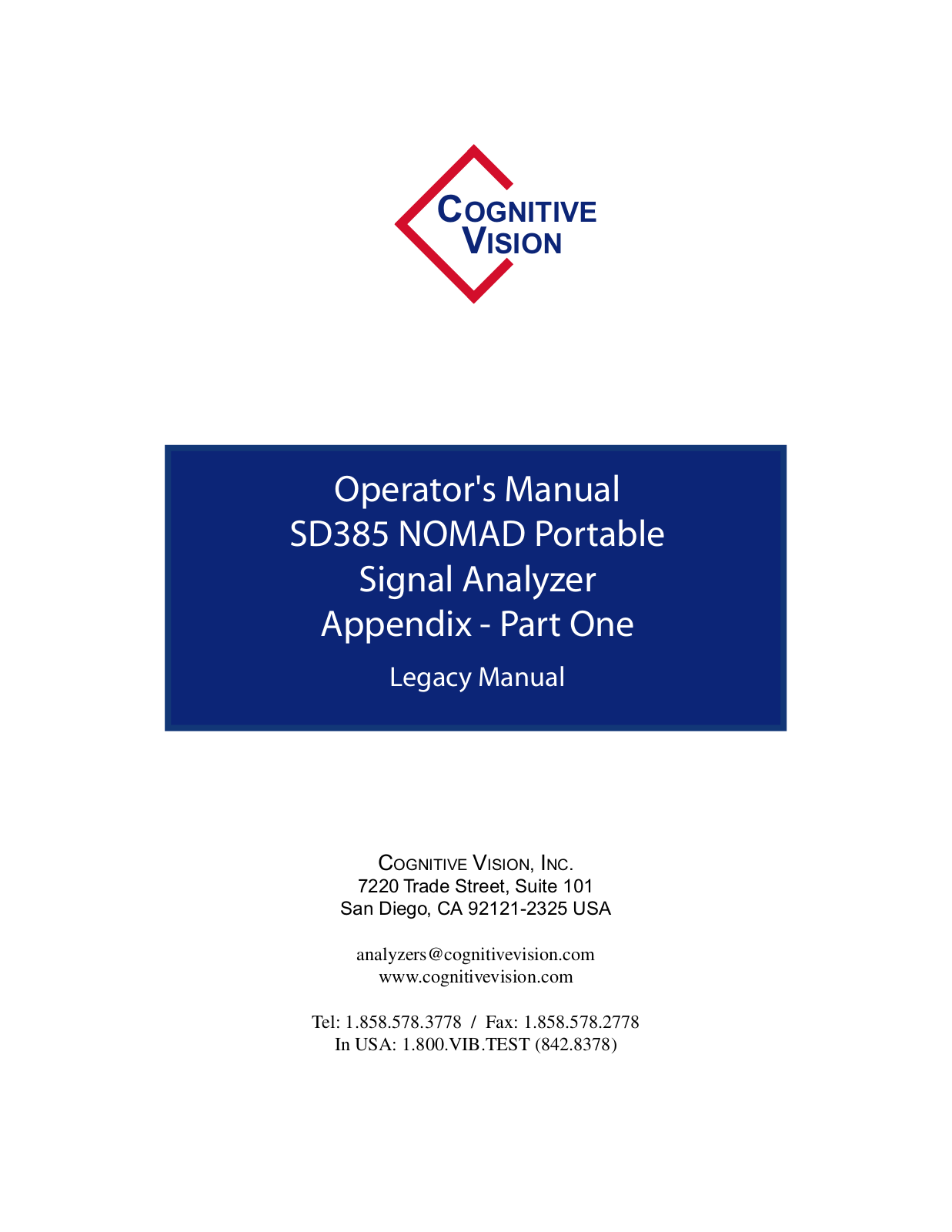 Cognitive Vision SD385 Operator's Manual Part One