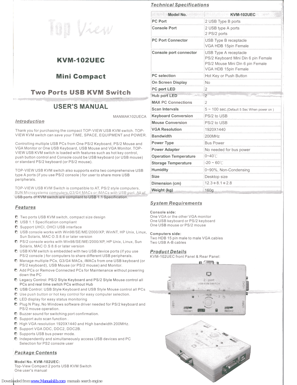 Top View KVM-102UEC User Manual