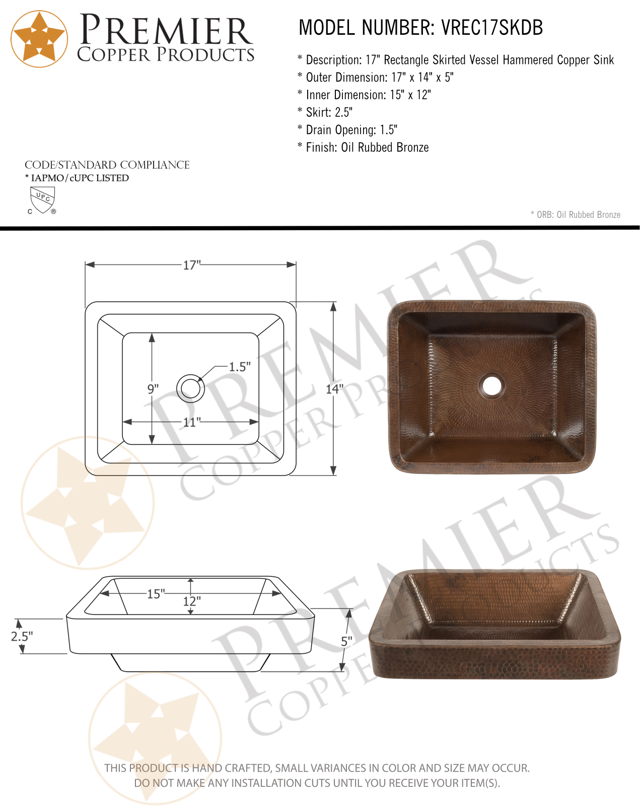 Premier Copper Products IER1750 Specifications - ManualMachine.com