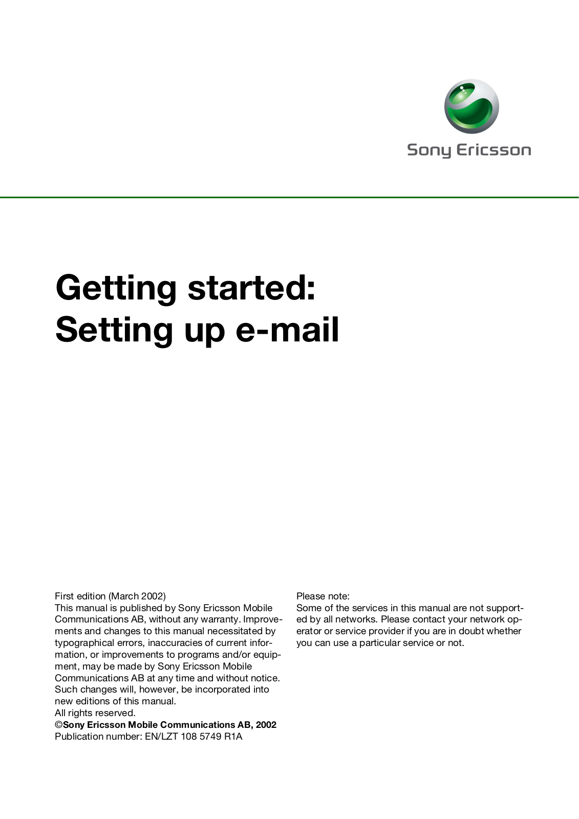 Sony ericsson email Settings Manual