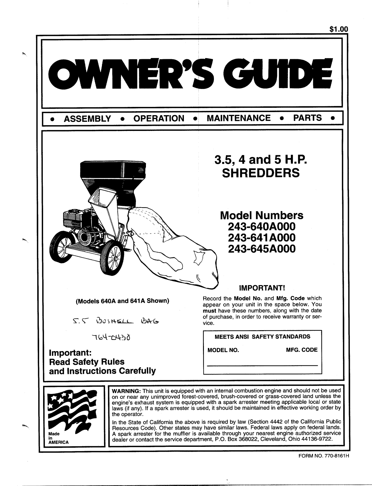 MTD 243-641A000, 243-640A000 User Manual