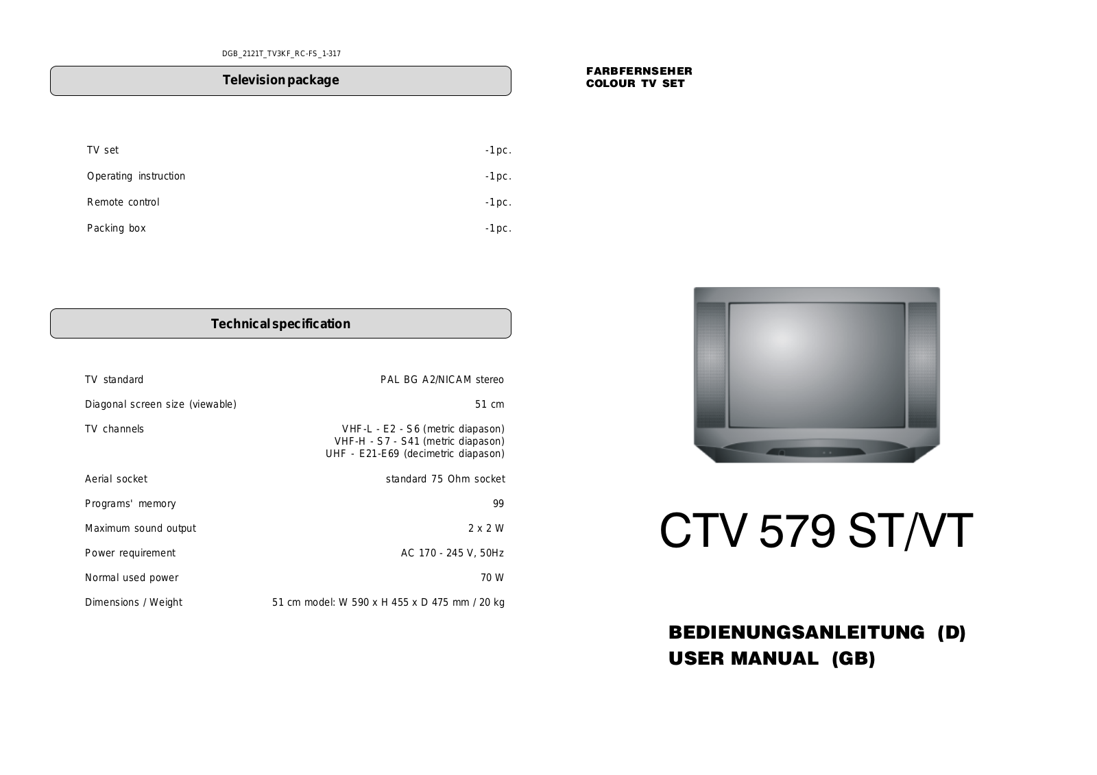 Clatronic CTV 579 VT, CTV 579 ST User Manual
