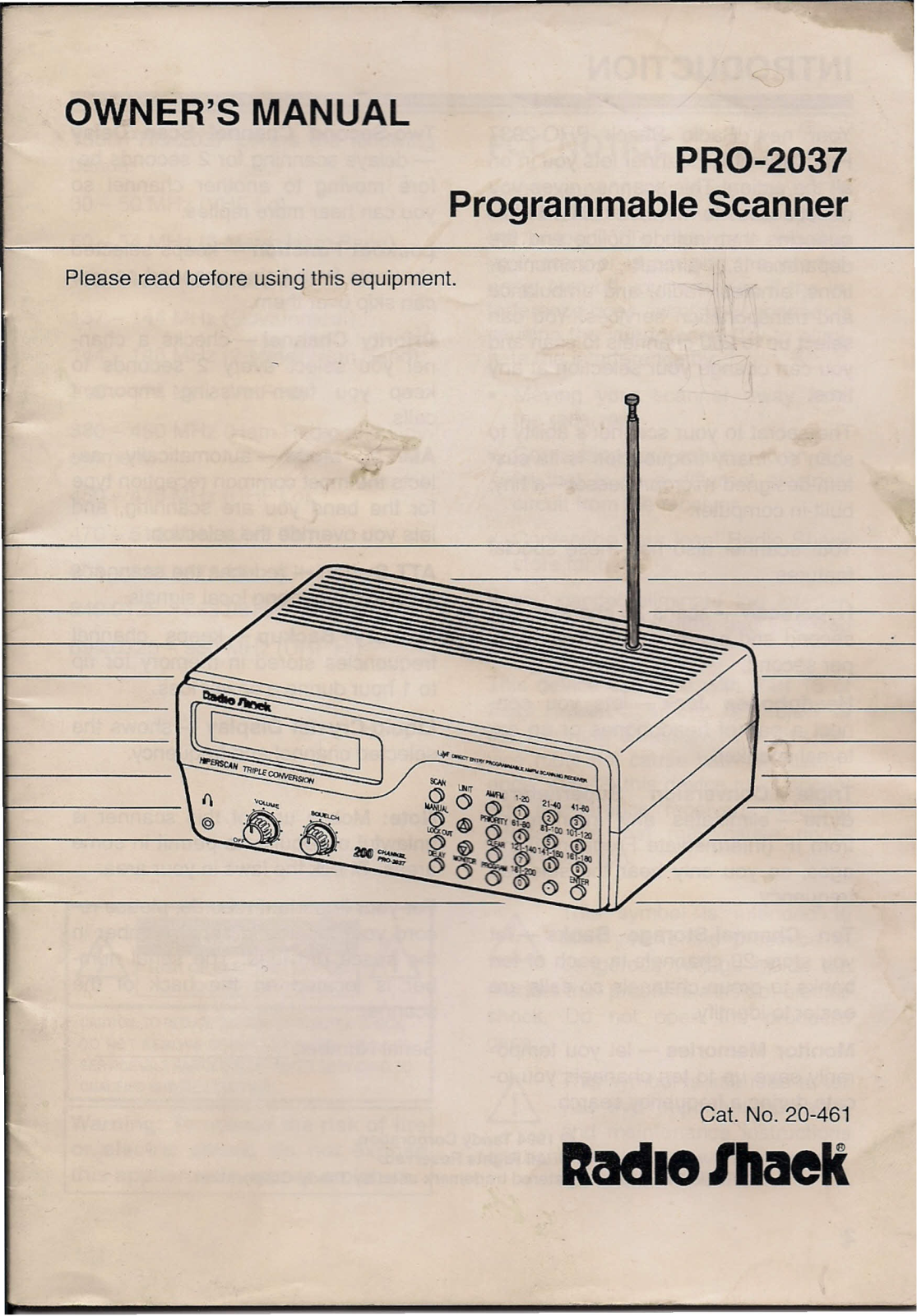 RadioShack PRO-2037 Owner Manual