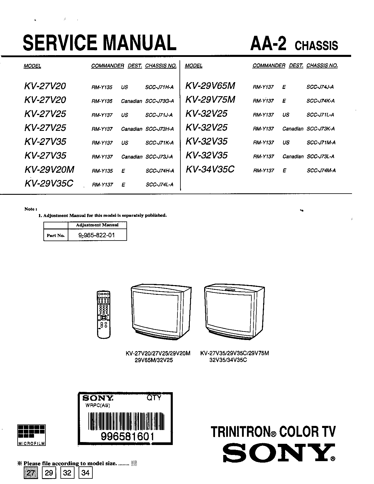 Sony KV-27V20, KV-27V35 Service Manual