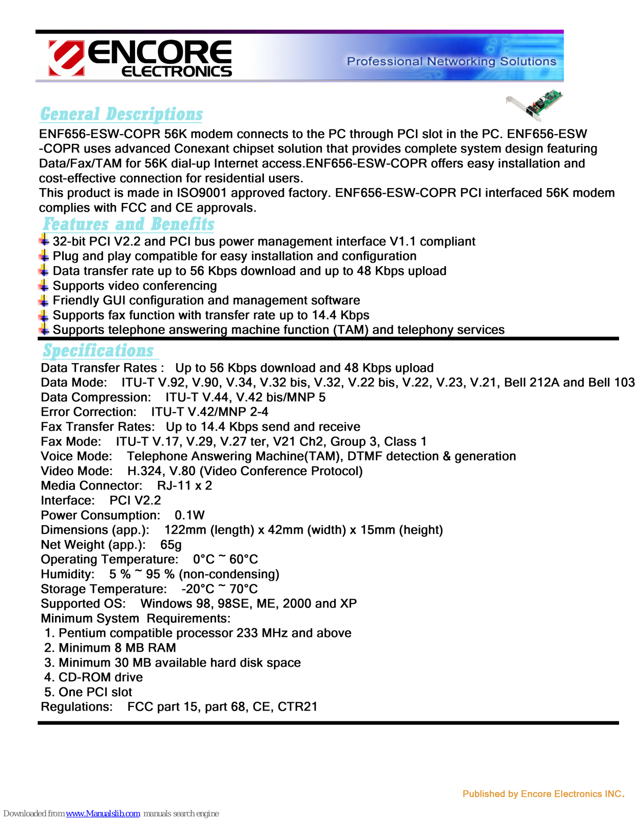 Encore ENF656-ESW-COPR Specifications