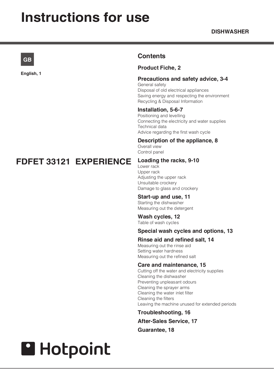 Hotpoint Ariston FDFET 33121 G User Manual