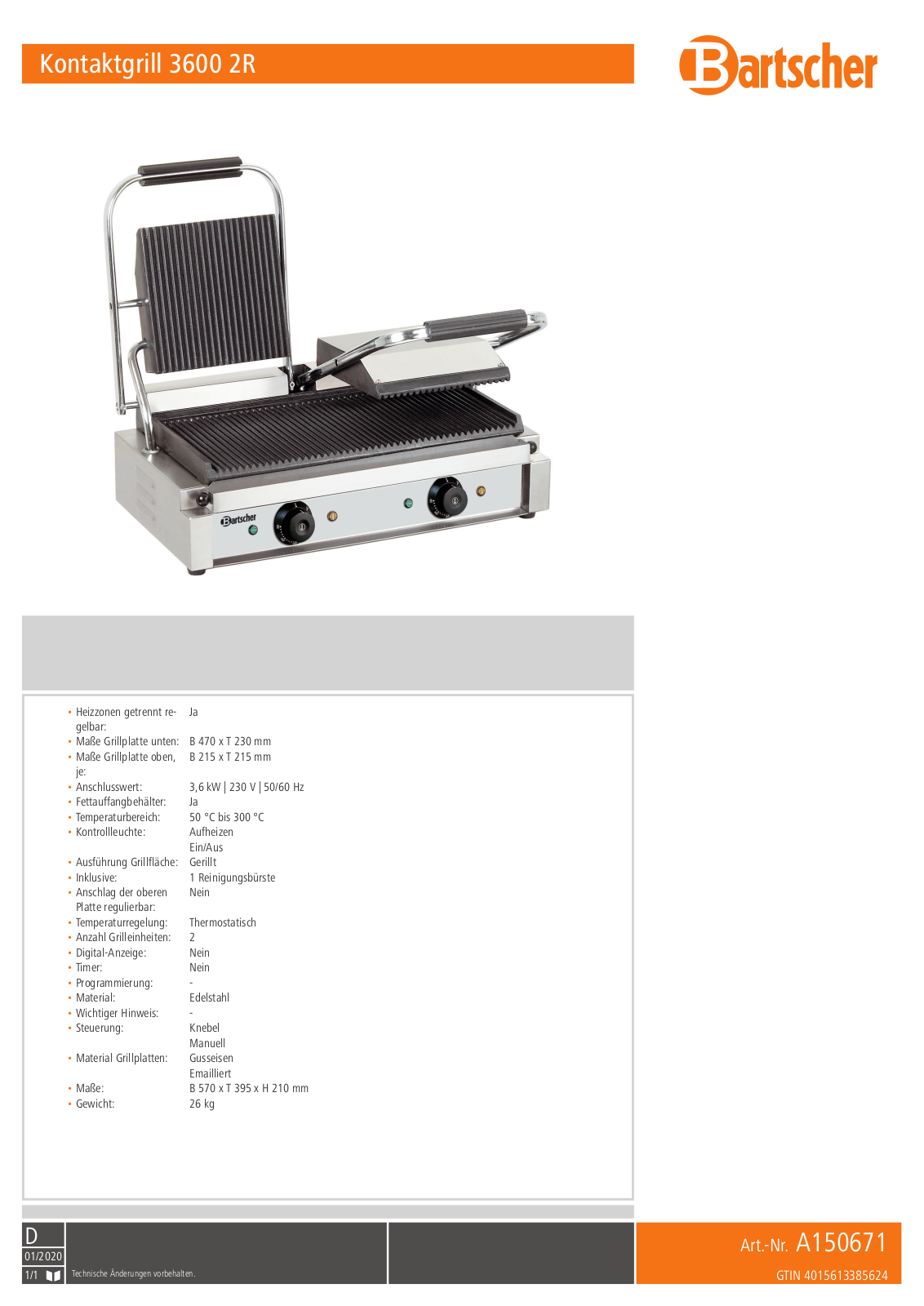 Bartscher 3600 2R User Manual