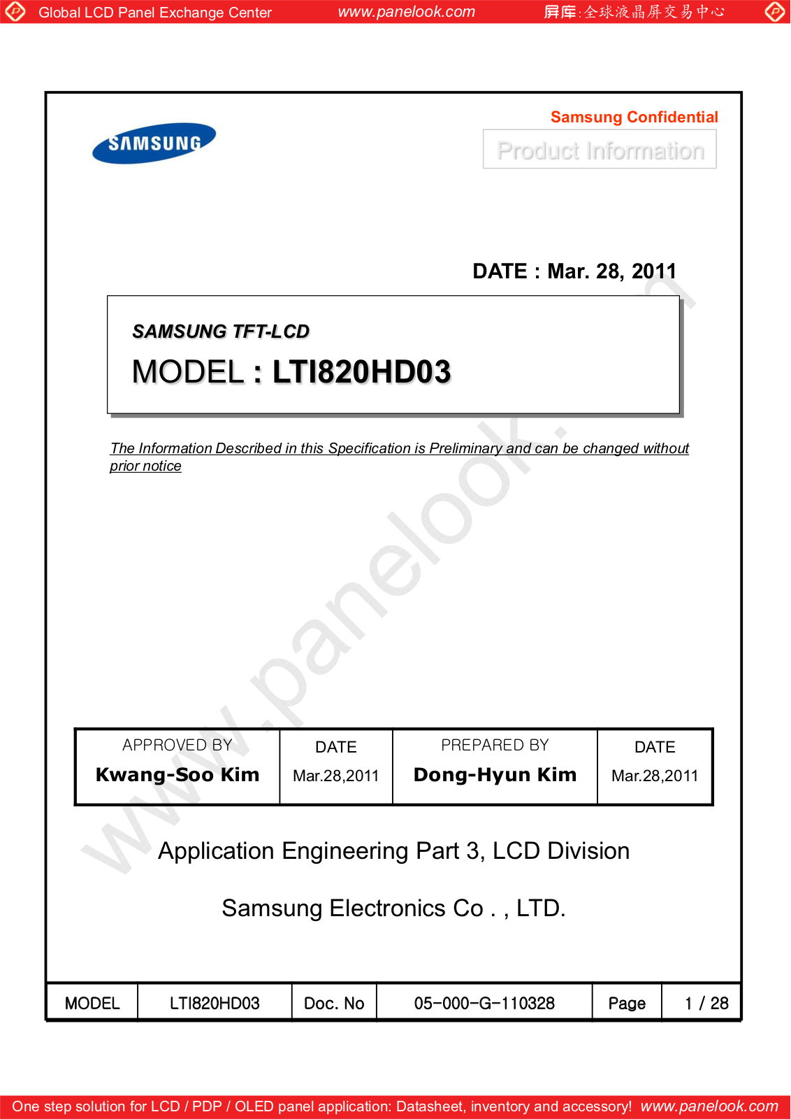 SAMSUNG LTI820HD03 Specification