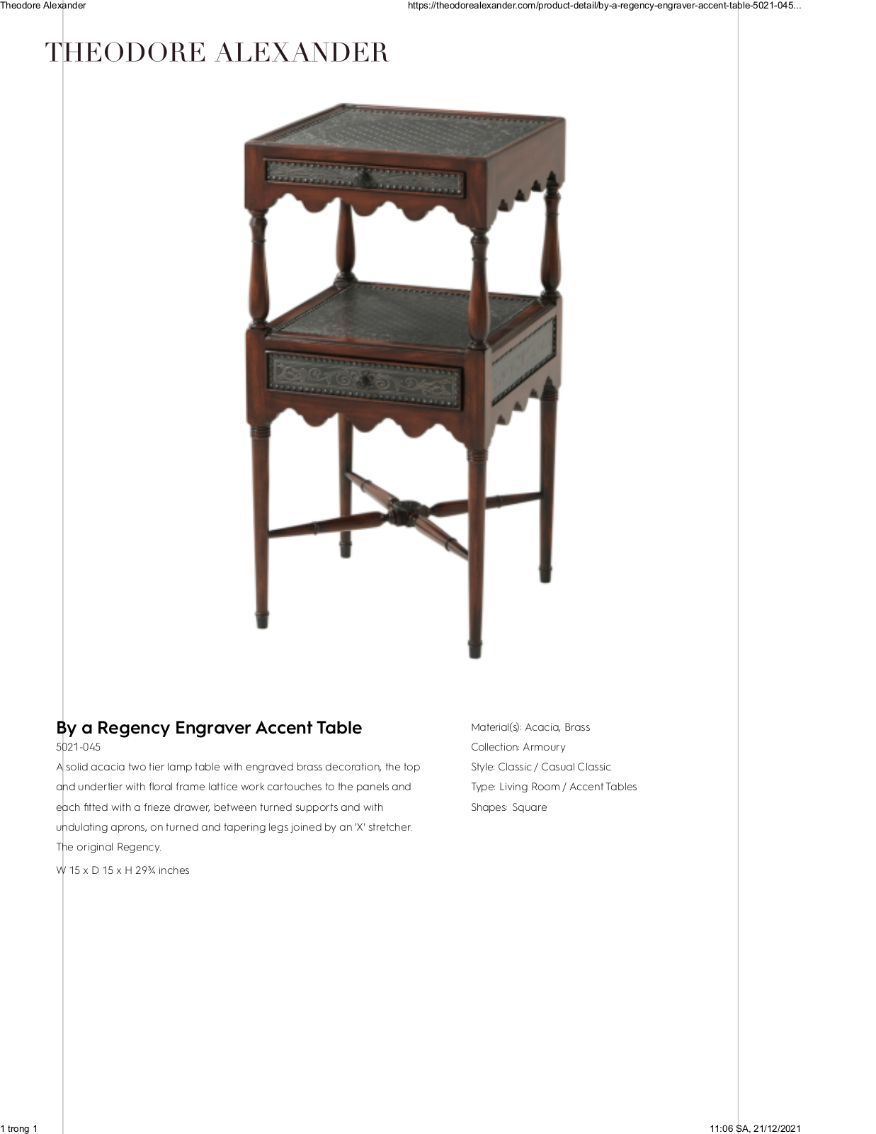 Theodore Alexander FPLJ1565 Specifications - ManualMachine.com