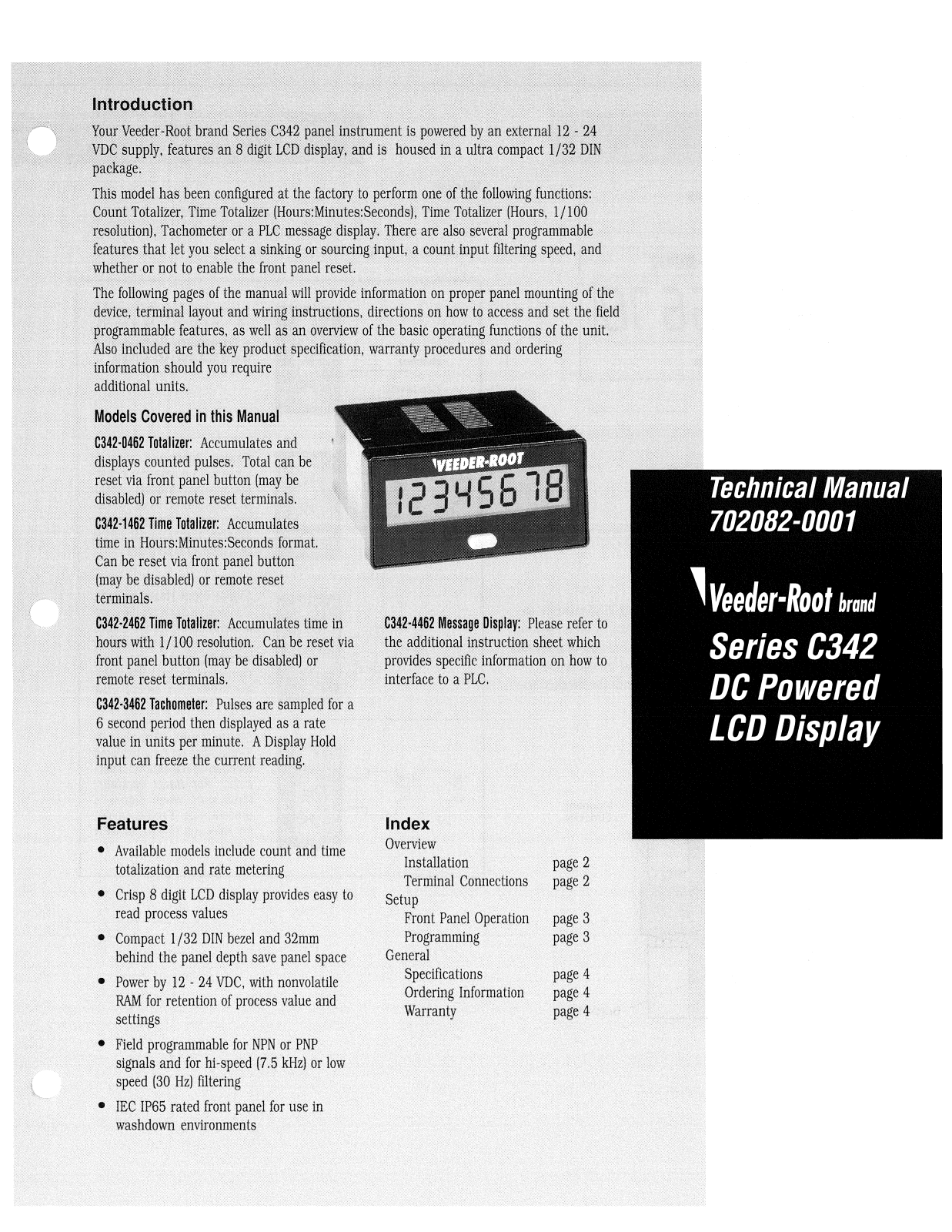 Veeder Root Series C342 DC Powered LED Display INSTALLATION, OPERATION AND SERVICE INSTRUCTIONS - ManualMachine.com