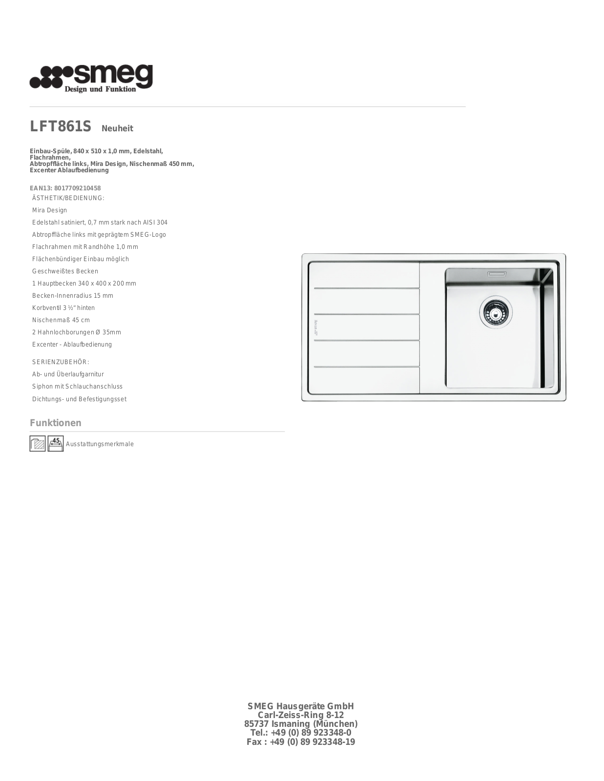 Smeg LFT861S Technical data