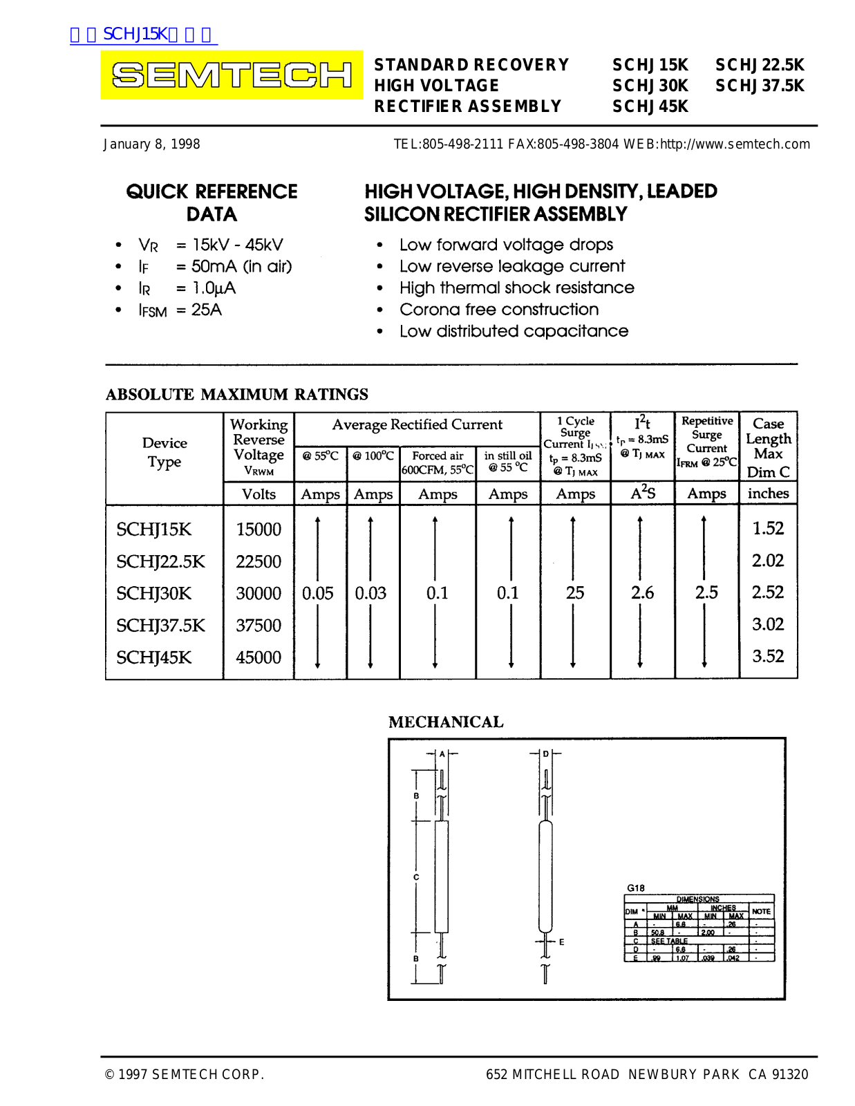 SEMTECH SCHJ15K, SCHJ22.5K, SCHJ30K, SCHJ37.5K, SCHJ45K Technical data