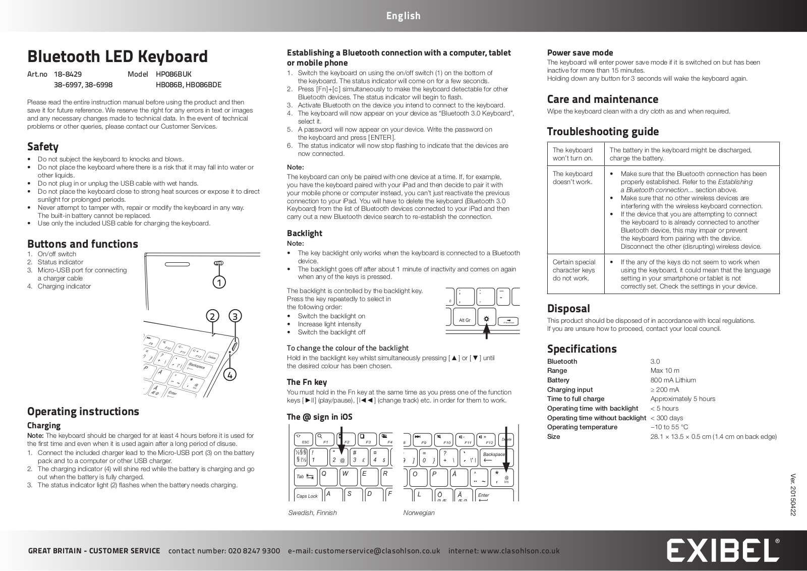 Exibel HP086B User Manual