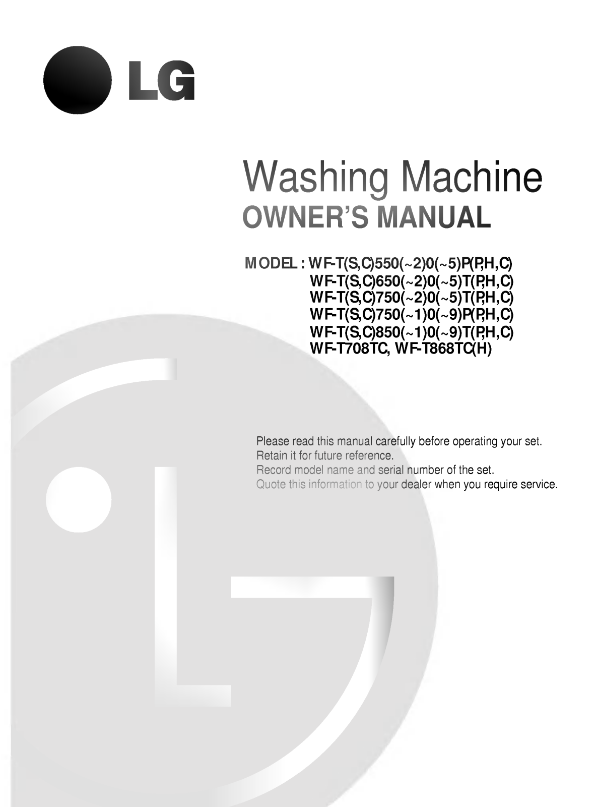 LG WF-T8510TC Owner’s Manual