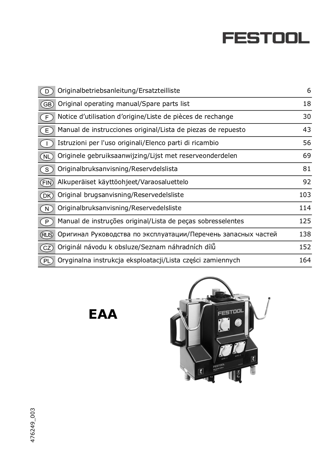 FESTOOL EAA User Manual