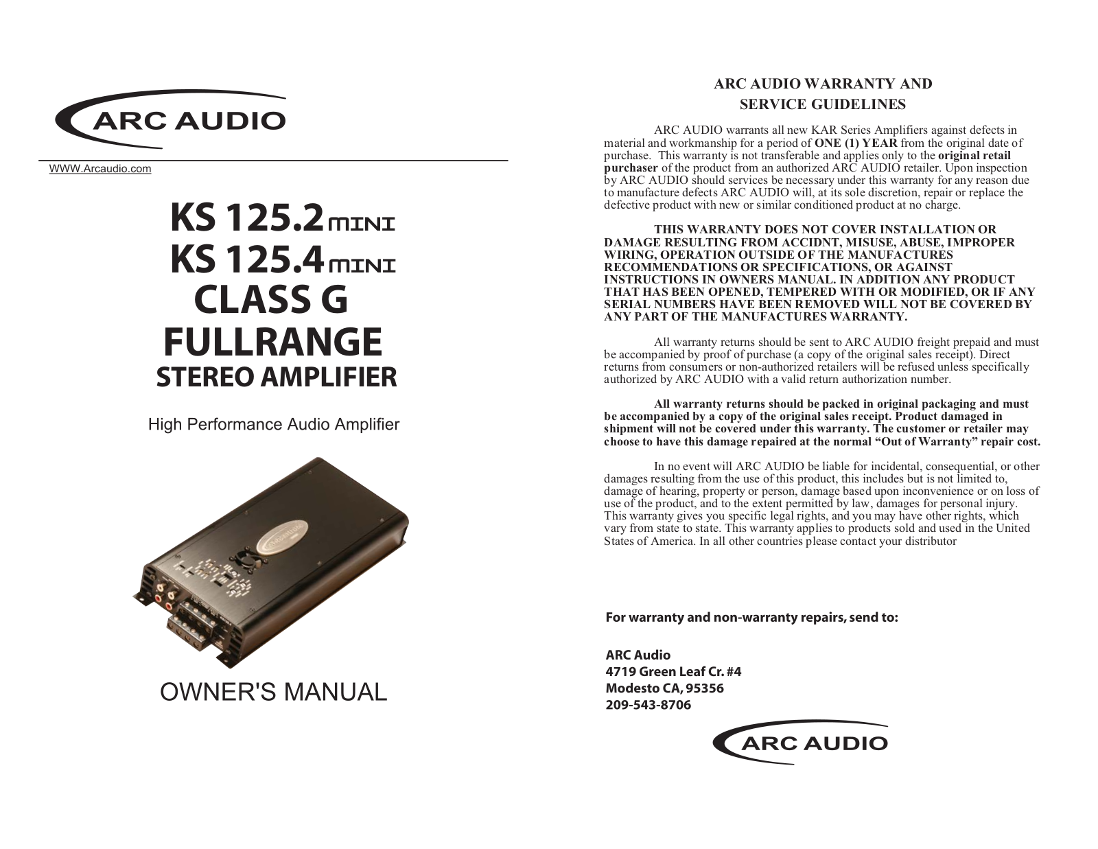 ARC Audio KS-125.4 Mini Owners manual