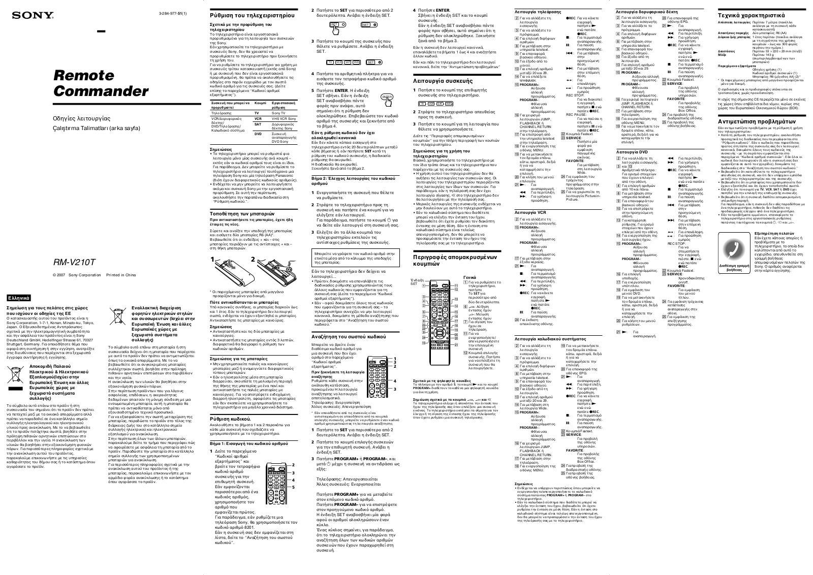 Sony RMV-210T User Manual