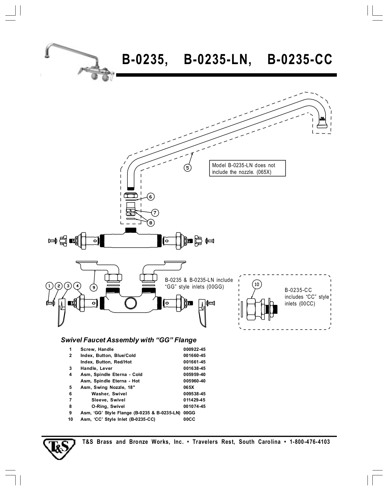 T & S Brass & Bronze Works B-0235 Part Manual