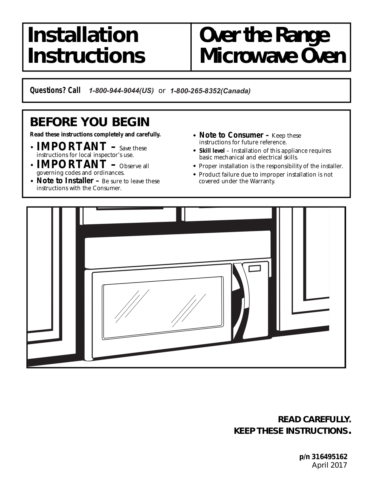 Frigidaire FFMV1745TW, FFMV1745TS, FFMV1745TB, FFMV1645TD Installation Guide