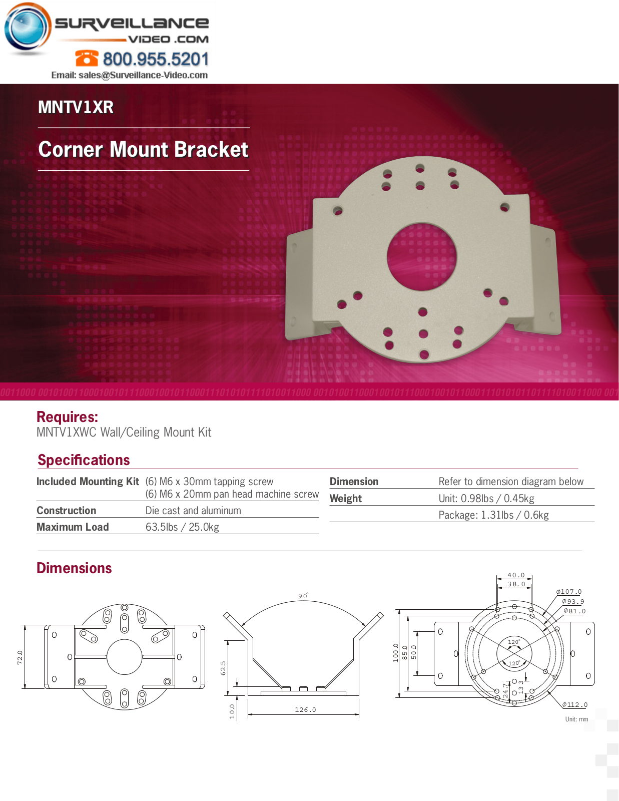 Digimerge MNTV1XR Specsheet