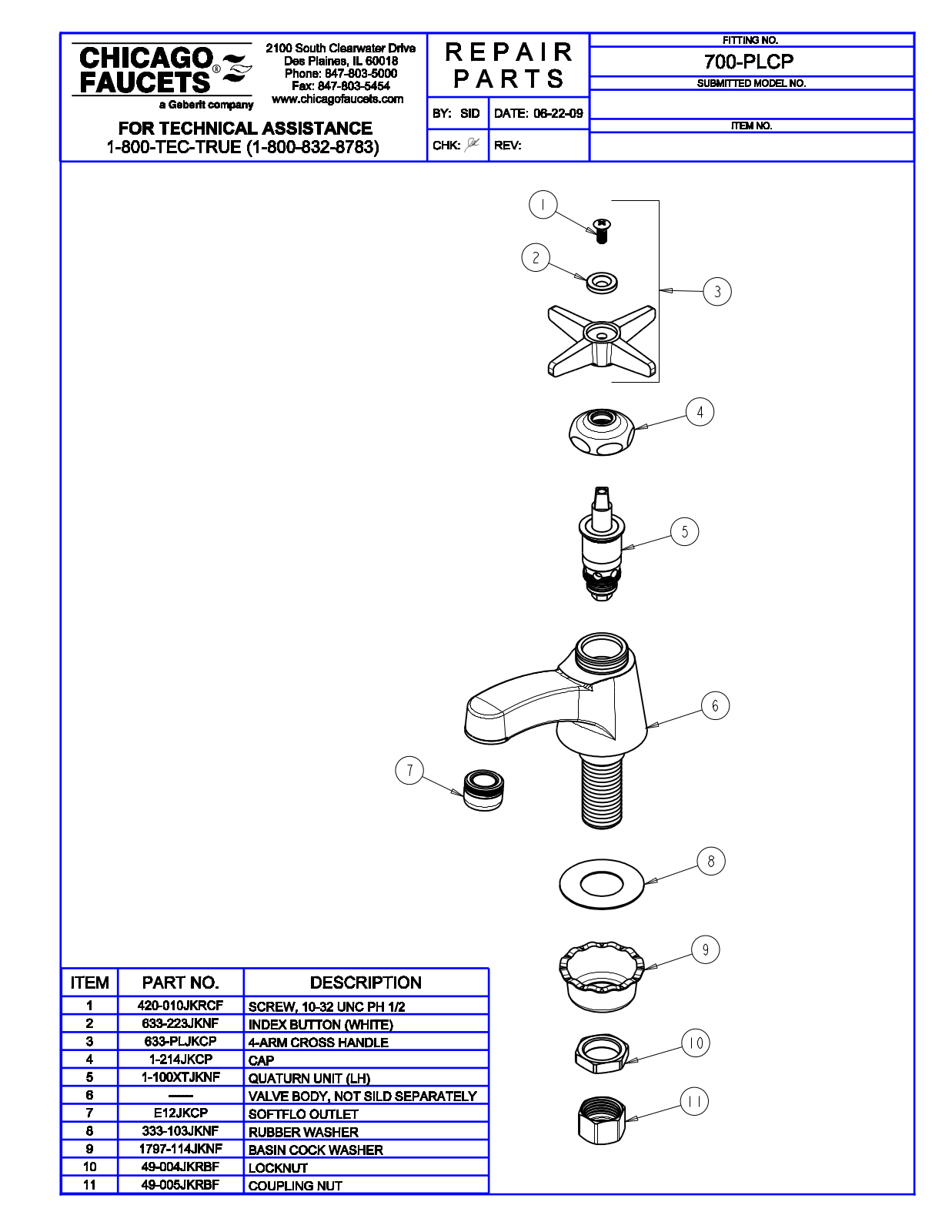 Chicago Faucet 700-PLCP Parts List