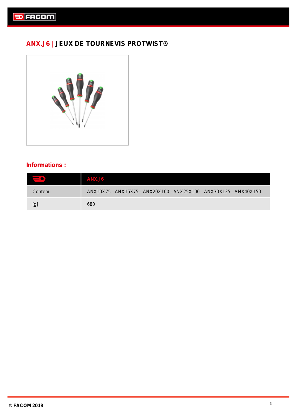 Facom ANX.J6PB Specification - ManualMachine.com