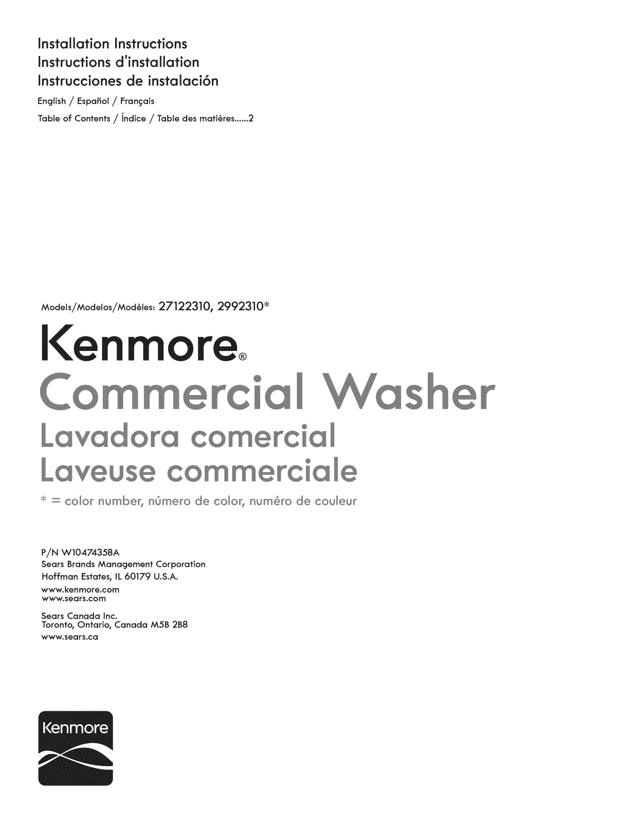 Kenmore 11027122310, 1102992310, 2992310 Installation Guide - ManualMachine.com