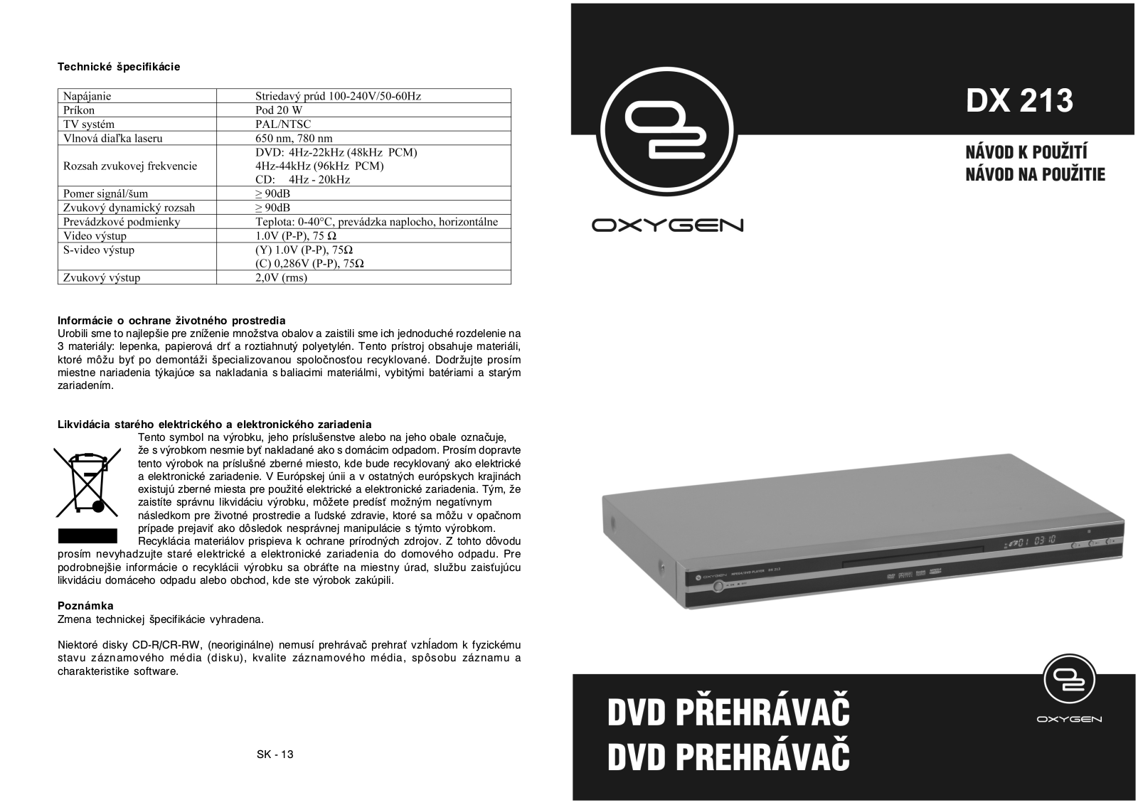 Oxygen DX 213 User Manual