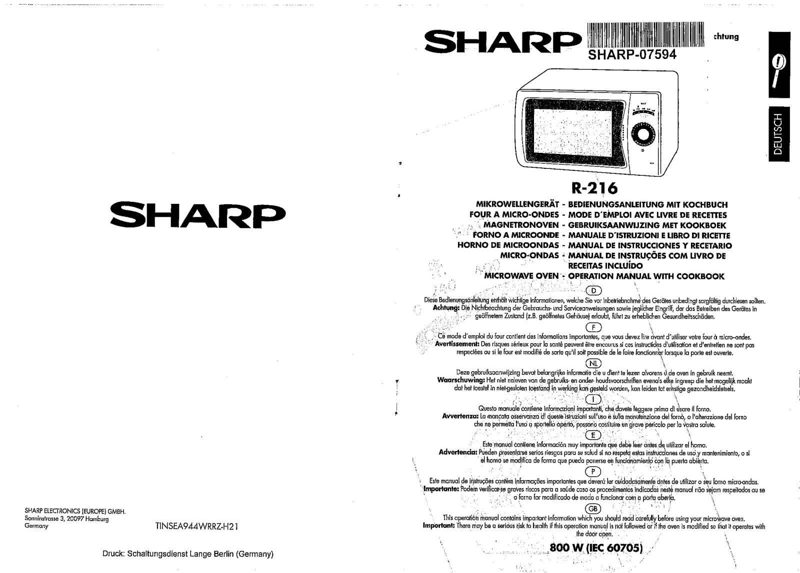 Sharp R-216 User Manual