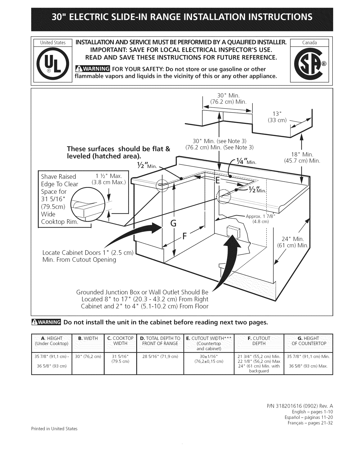 Frigidaire CGES3045KB1, CGES3045KW1, CGES3065KB1, CGES3065KB2, CGES3065KF1 Installation Guide - ManualMachine.com