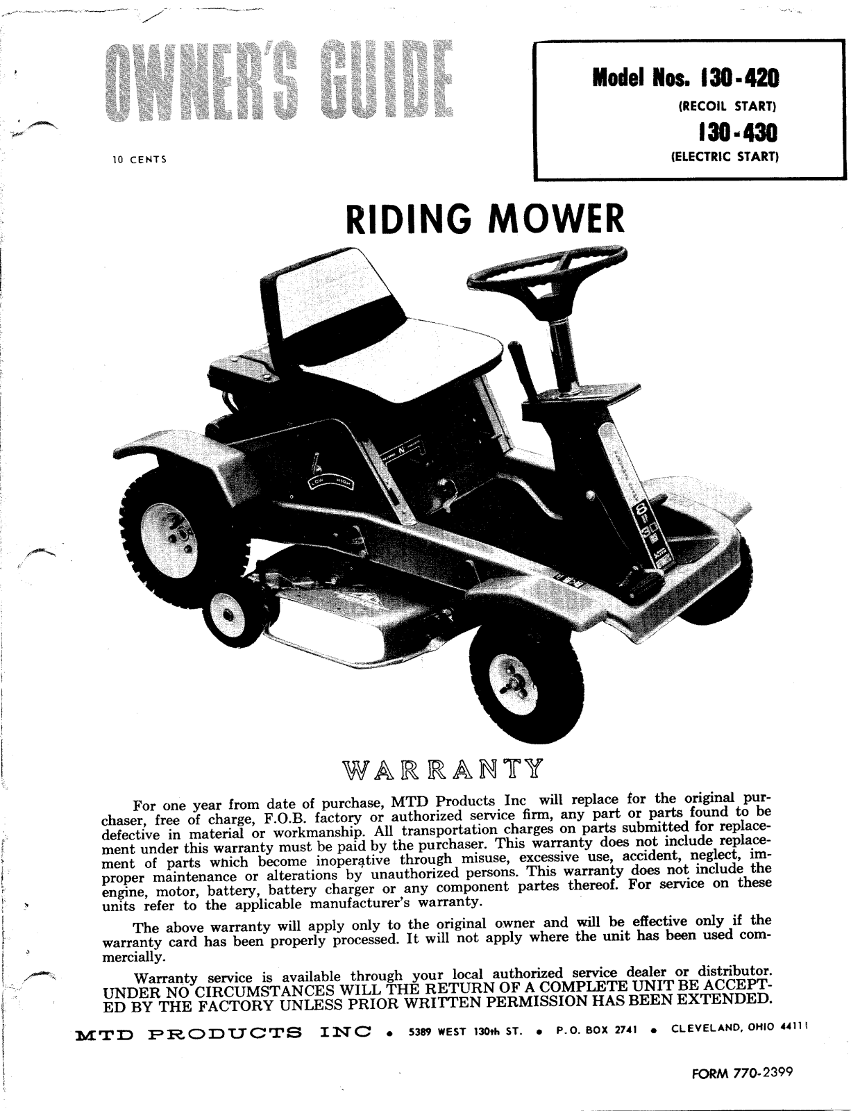 MTD 130-420, 130-430 User Manual