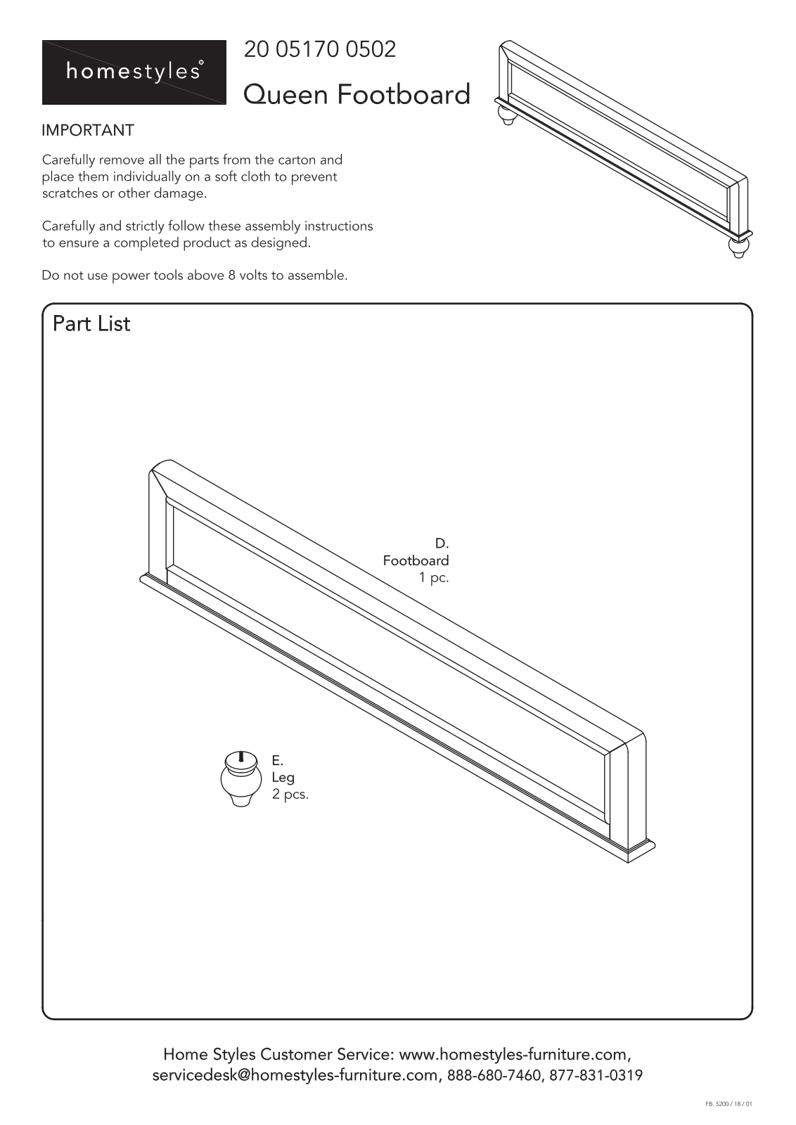 Homestyles 20 05170 0502 Assembly Instructions