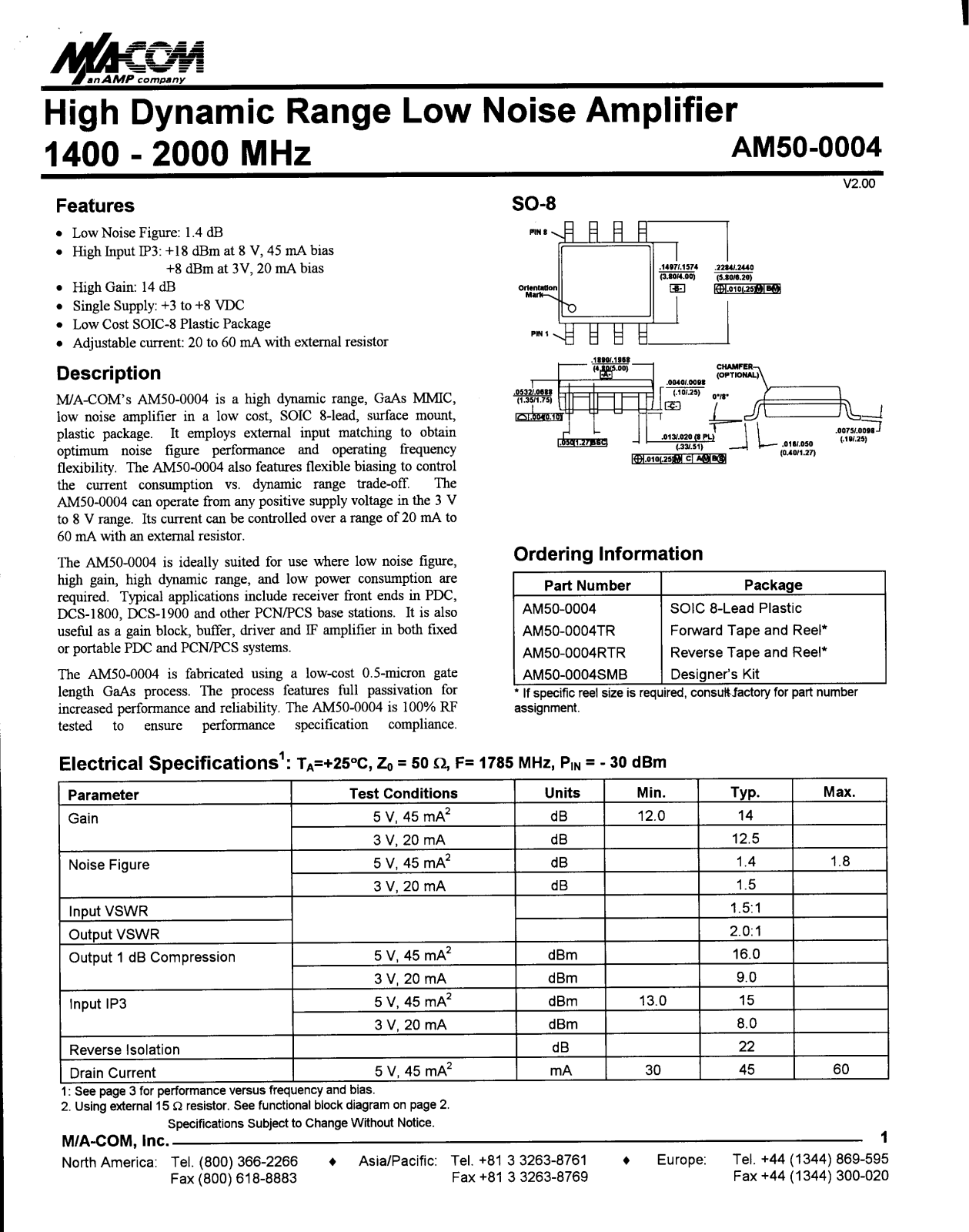 MACOM AM50-0004TR, AM50-0004SMB, AM50-0004RTR, AM50-0004 Datasheet