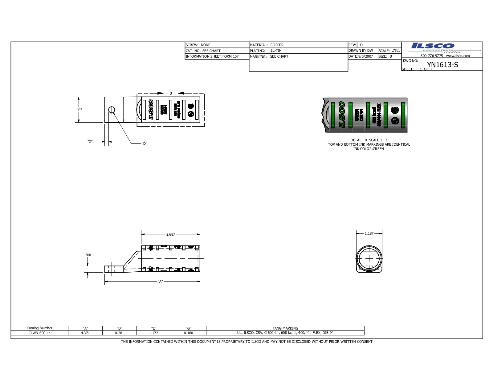 Ilsco CLWN-600-14 Data sheet