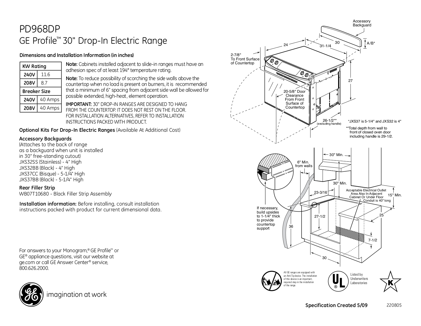 General Electric PD968DPBB User Manual