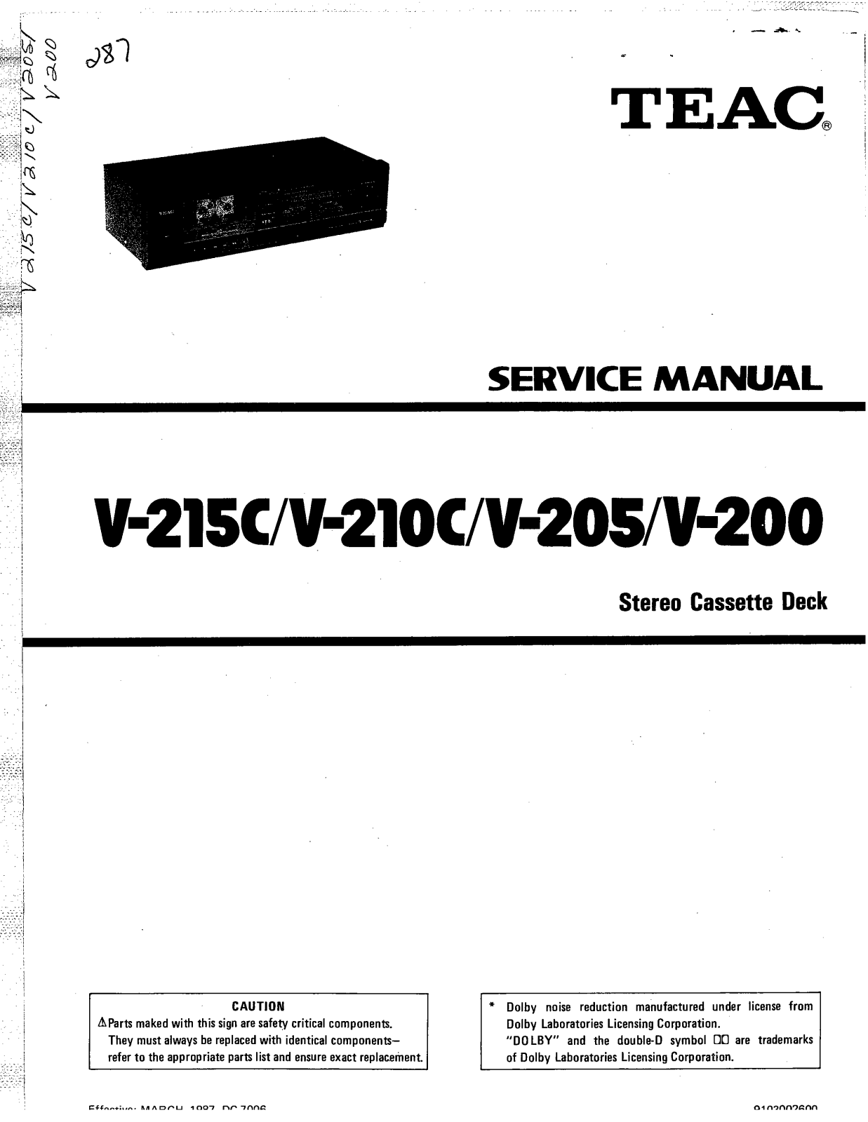 TEAC V215C, V210C, V205C, V200C Service Manual