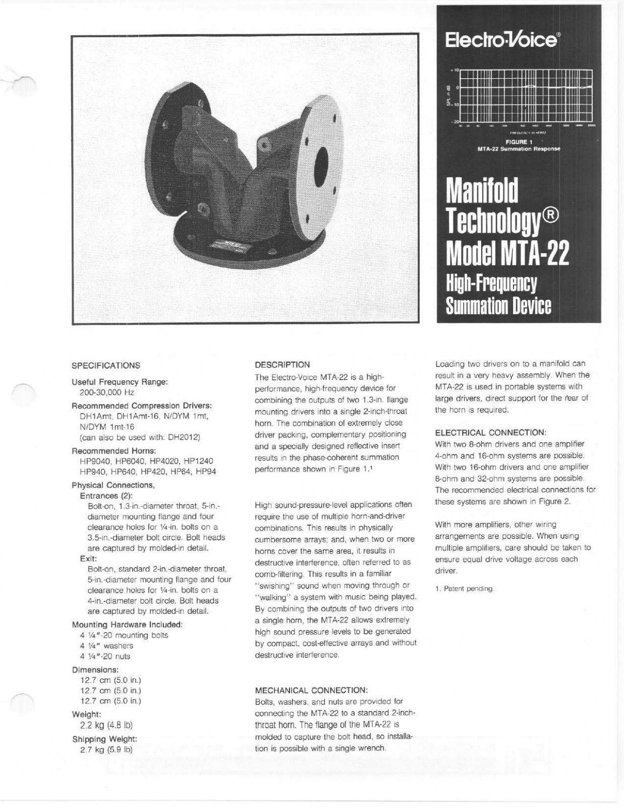 Electro-voice MTA-22 DATASHEET