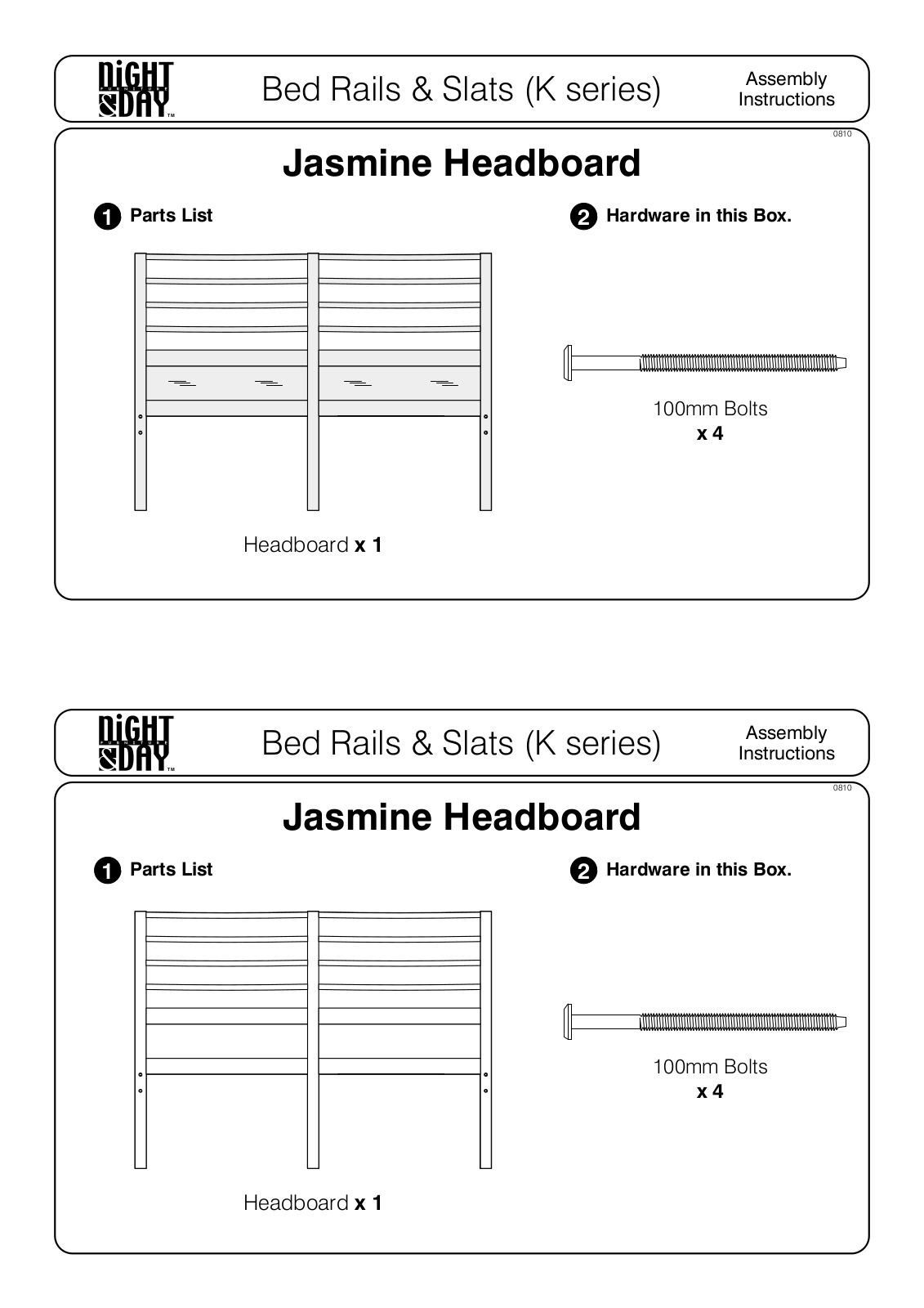 Night & Day Jasmine Bed Assembly Instruction