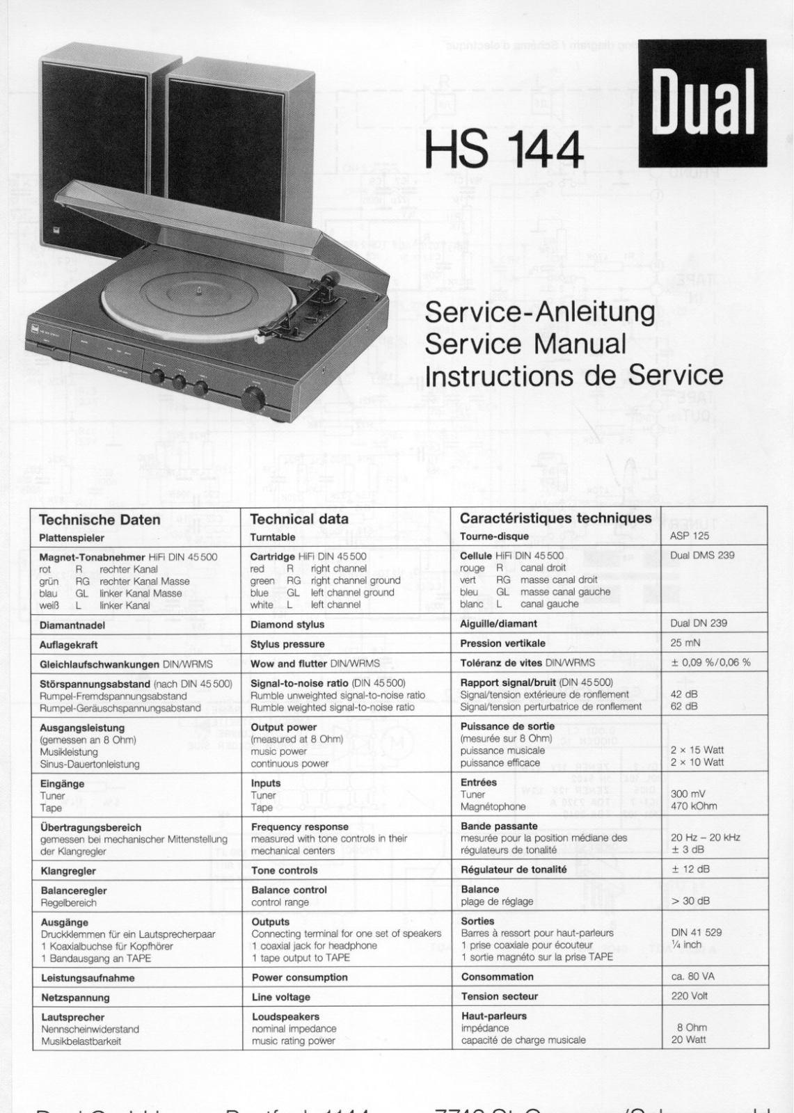 Dual HS-144 Service manual