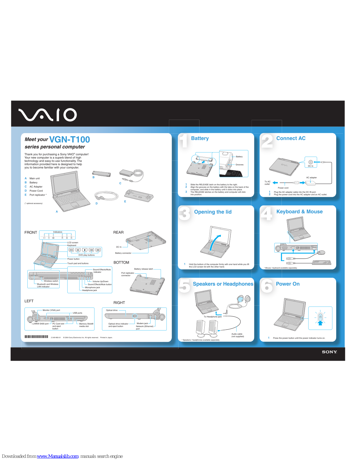 Sony VAIO VGN-T130FP, VAIO VGN-T140P, VAIO VGN-T140PL, VAIO VGN-T150, VAIO VGN-T150P Quick Start Manual